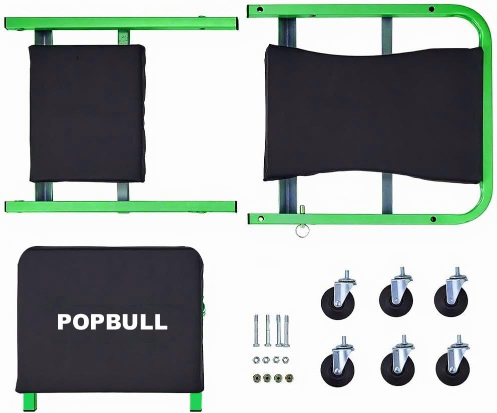 POPULL Foldable Z Garage Creeper, 36 inch, 300 lbs Load Capacity Rolling Folding Mechanic Creeper Stool, with 6 Universal Wheels Padded Seat Steel Frame, Lay Down or Sit Chair for Garage Shop or Home