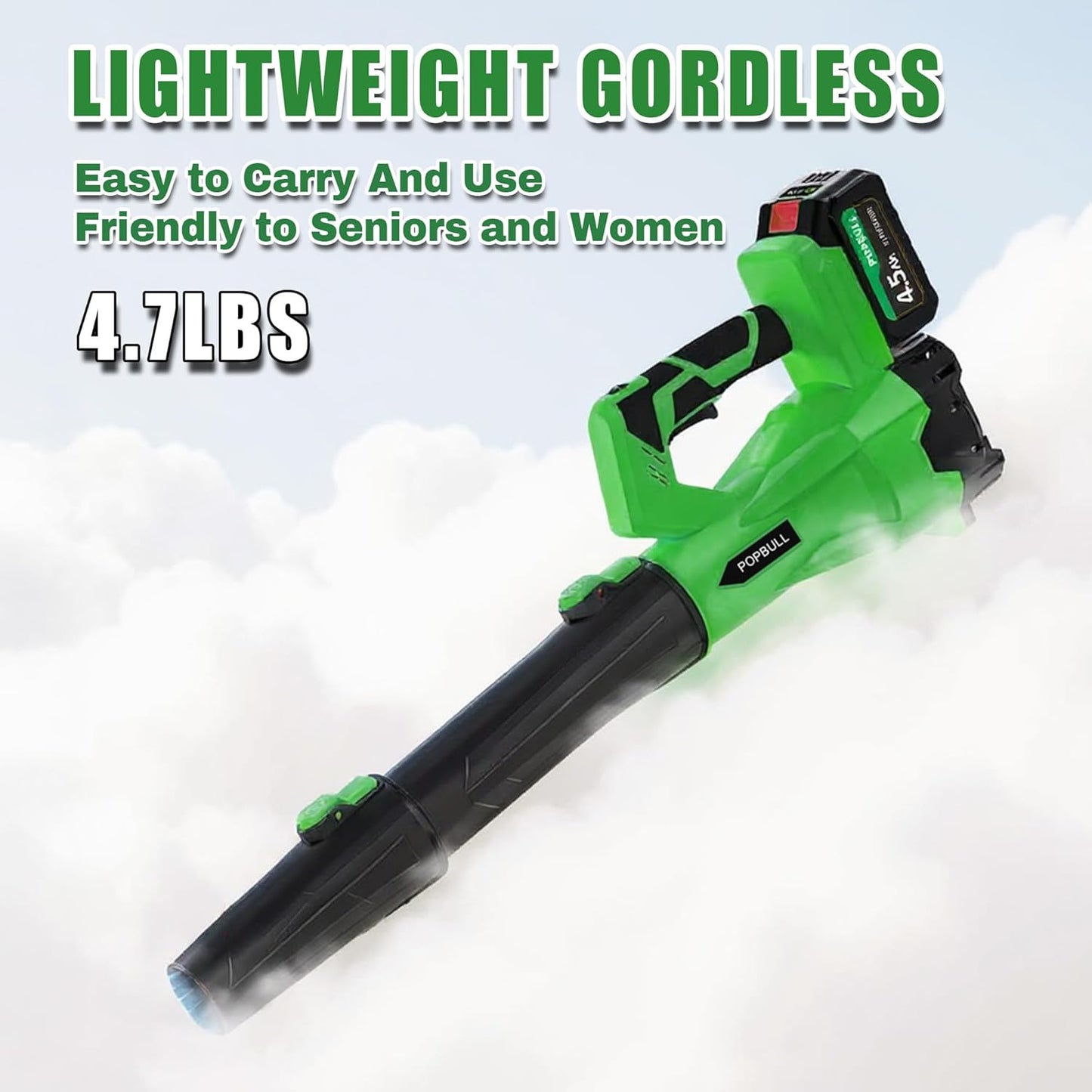 Leaf Blower, 21V Cordless Electric Blower with 2 4.5Ah Batteries and 1 Hour Fast Charger, Lightweight Leaf Blower for Patio Cleaning, Lawn Care, Blowing Fallen Leaves and Dust, etc.r