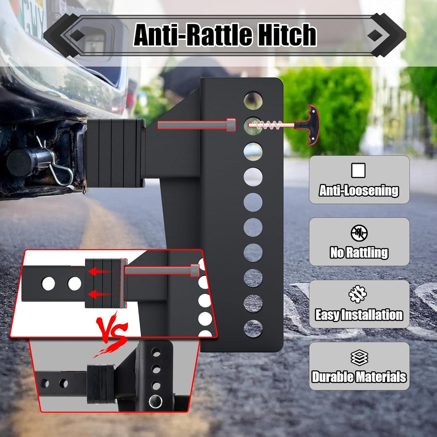 TYT Adjustable Trailer Hitch Tri Ball Mount with Swivel Shackle and Tow Hook, Fits 2 inch Receiver, 1-7/8" & 2" &2-5/16" Ball, Heavy-Duty Towing Hitch