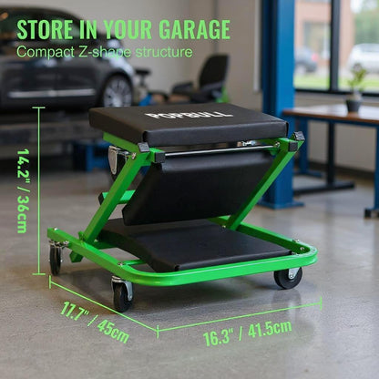 POPULL Foldable Z Garage Creeper, 36 inch, 300 lbs Load Capacity Rolling Folding Mechanic Creeper Stool, with 6 Universal Wheels Padded Seat Steel Frame, Lay Down or Sit Chair for Garage Shop or Home