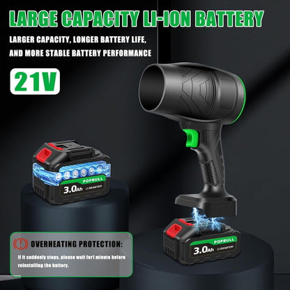 Leaf Blower, 21V Cordless Electric Blower with 2 3.0Ah Batteries and 1 Hour Fast Charger, Lightweight Leaf Blower for Patio Cleaning, Lawn Care, Blowing Fallen Leaves and Dust, etc.
