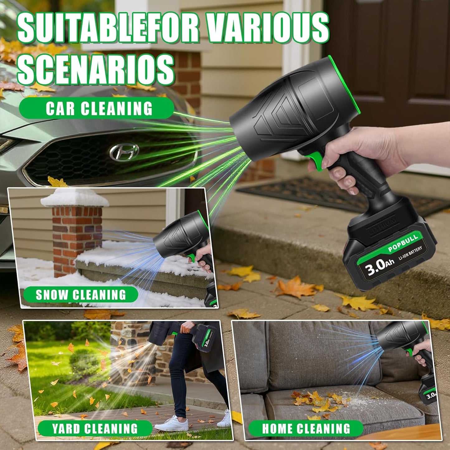 Leaf Blower, 21V Cordless Electric Blower with 2 3.0Ah Batteries and 1 Hour Fast Charger, Lightweight Leaf Blower for Patio Cleaning, Lawn Care, Blowing Fallen Leaves and Dust, etc.
