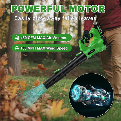 Leaf Blower, 21V Cordless Electric Blower with 2 4.5Ah Batteries and 1 Hour Fast Charger, Lightweight Leaf Blower for Patio Cleaning, Lawn Care, Blowing Fallen Leaves and Dust, etc.r