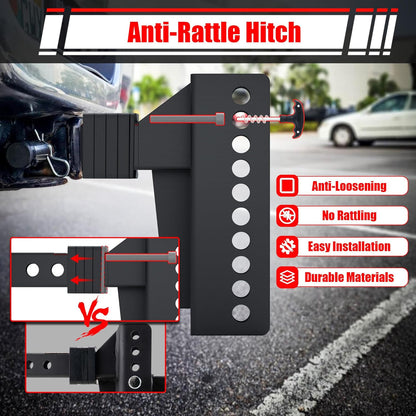 TYT Adjustable Heavy-Duty Trailer Hitch Tri-Ball Mount with Locks&Pin&Rotatable Tow Shackle, Fits 2-in Receiver, 4-1/2" Rise/Drop, 1-7/8" & 2" &2-5/16" Ball, 10000LBS GTW