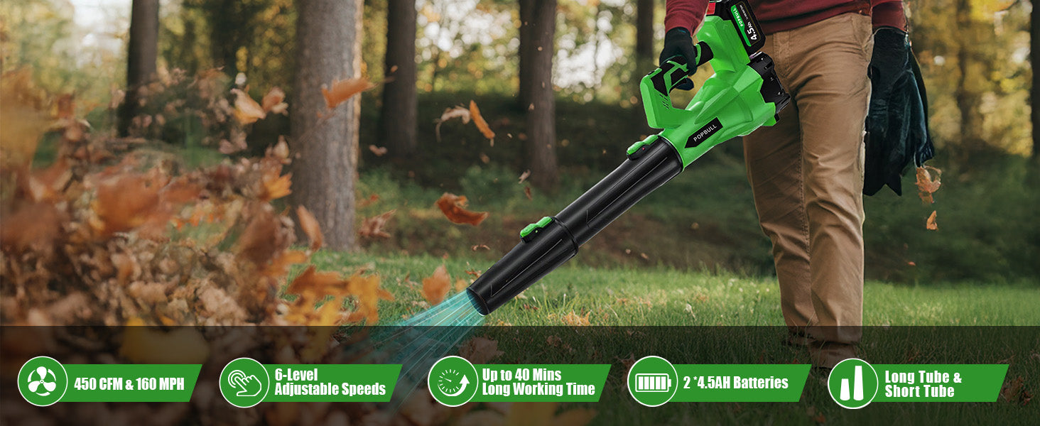 Leaf Blower, 21V Cordless Electric Blower with 2 4.5Ah Batteries and 1 Hour Fast Charger, Lightweight Leaf Blower for Patio Cleaning, Lawn Care, Blowing Fallen Leaves and Dust, etc.r